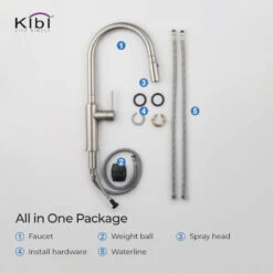 KIBI Hilo Single Handle Pull Down Kitchen Faucet, Brush Nickel, W/O Soap Dispens -Whole House Kitchenware f131ffd10f1b535f 3578 w800 h800 b0 p0