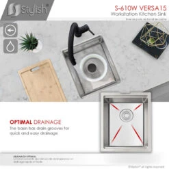 15 Inch Workstation Single Bowl Undermount 16 Gauge Stainless Steel Kitchen -Whole House Kitchenware f2914fbe000069aa 5475 w800 h800 b0 p0