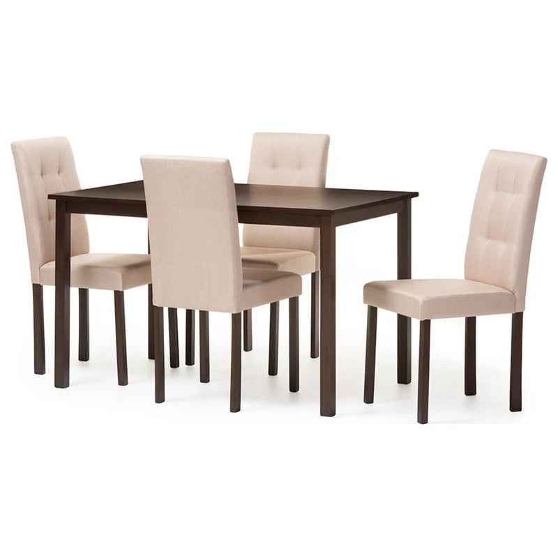 Baxton Studio Andrew 5-Piece Fabric Upholstered Grid-Tufting Dining Set, Beige 4 Baxton Studio Andrew 5-Piece Fabric Upholstered Grid-Tufting Dining Set, Beige - Image 2