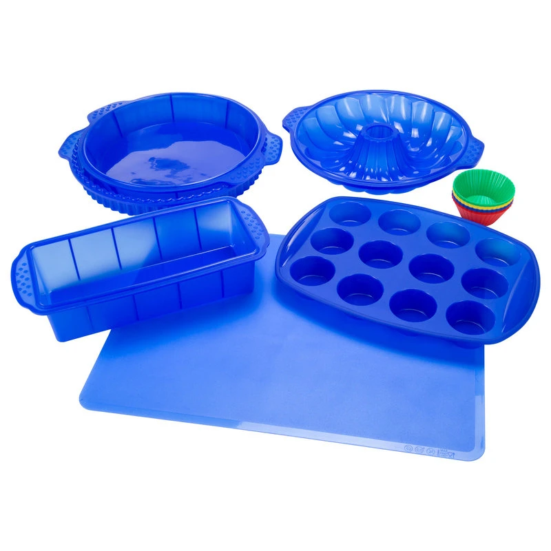 18 Piece Silicone Bakeware Set, Blue 3 18 Piece Silicone Bakeware Set, Blue