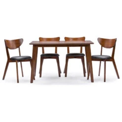 Baxton Studio Sumner Mid-Century Style "Walnut" Brown 5-Piece Dining Set