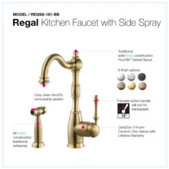 Regal Traditional Solid Brass Kitchen Faucet With Sidespray, Brushed Brass -Whole House Kitchenware f8113bcd0aeb3d7b 6594 w800 h800 b0 p0