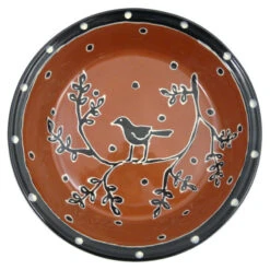 Glazed Terra Cotta Pottery Deep-Dish Pie Plate, Blackbird Motif