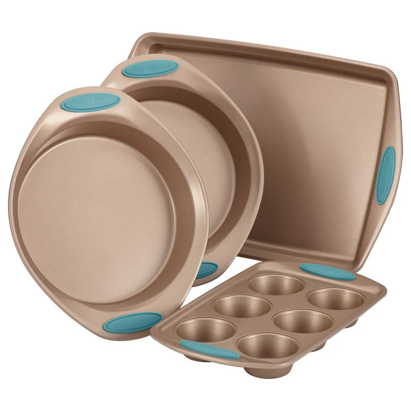 Cucina Nonstick Bakeware 4-Piece Set, Latte Brown, Agave Blue Handle Grips 3 Cucina Nonstick Bakeware 4-Piece Set, Latte Brown, Agave Blue Handle Grips