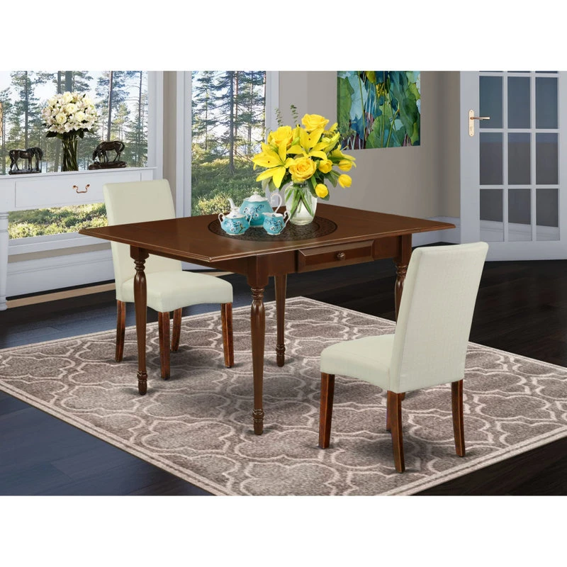 3-Piece Table Set Table, 2 Parson Dining Chairs-Cream Fabric, Drop Leaf Table 5 3-Piece Table Set Table, 2 Parson Dining Chairs-Cream Fabric, Drop Leaf Table - Image 3