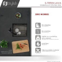 STYLISH 16in Graphite Black Single Bowl Undermount Stainless Steel Kitchen Sink -Whole House Kitchenware fc41b15800d9dc15 8173 w800 h800 b0 p0