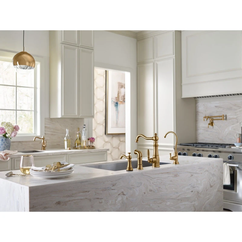 Moen Traditional Pot Filler Brushed Gold Two-Handle Kitchen Faucet 4 Moen Traditional Pot Filler Brushed Gold Two-Handle Kitchen Faucet - Image 2