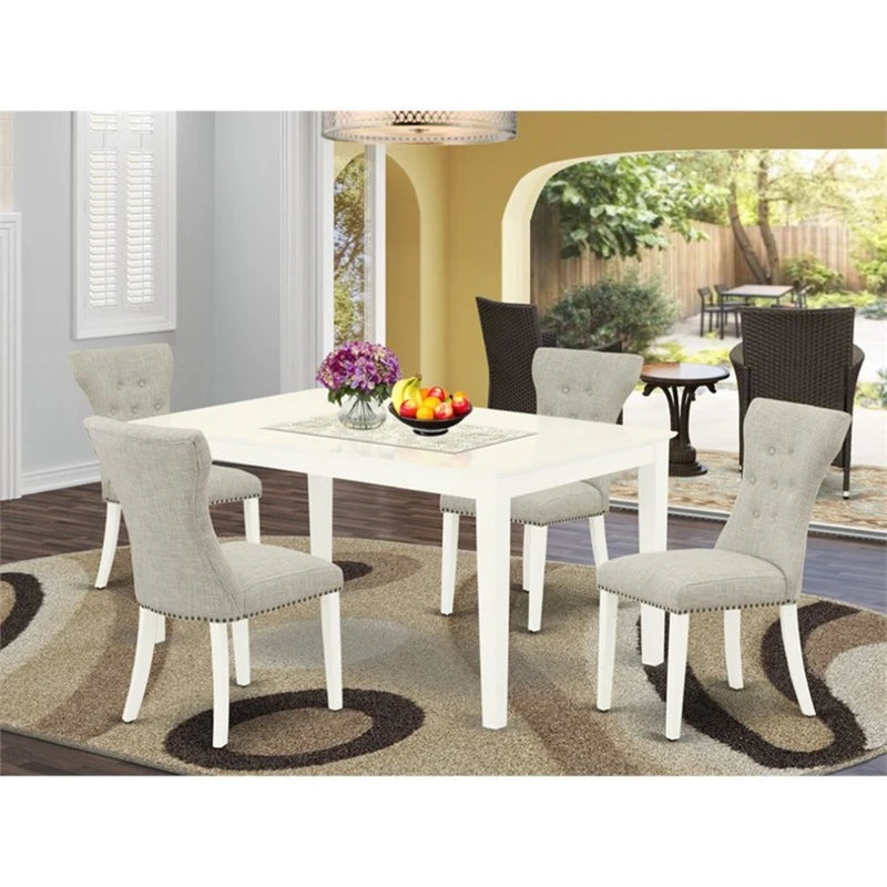 East West Furniture Capri 5-piece Wood Dining Set In Linen White/Doeskin 4 East West Furniture Capri 5-piece Wood Dining Set In Linen White/Doeskin - Image 2