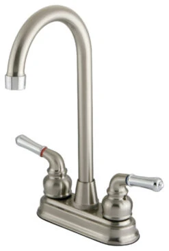 Kingston Two-Handle 4" Centerset Bar Faucet, Brushed Nickel/Polished Chrome