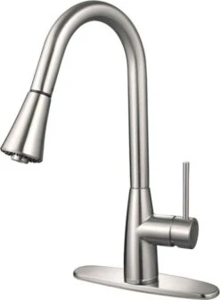Hardware House Single Handle Gooseneck Kitchen Faucet, Satin Nickel