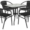Flash Furniture 28'' Square Glass Metal Table With 4 Black Rattan Stack Chairs 2 Flash Furniture 28'' Square Glass Metal Table With 4 Black Rattan Stack Chairs -Whole House Kitchenware home design 207