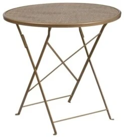 Bowery Hill 30" Round Folding Patio Dining Table In Gold