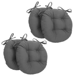 16" Solid Twill Round Tufted Chair Cushions, Set Of 4, Steel Gray