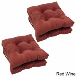 16" Solid Micro Suede Square Tufted Chair Cushions, Set Of 4, Red Wine