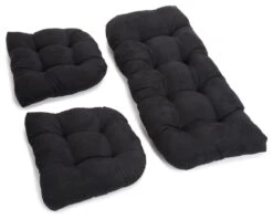 U-Shaped Microsuede Tufted Settee Cushion Set, Set Of 3, Black