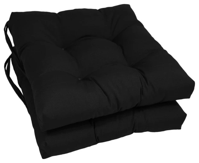 16" Solid Twill Square Tufted Chair Cushions, Set Of 2, Black 3 16" Solid Twill Square Tufted Chair Cushions, Set Of 2, Black