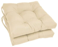 16" Solid Twill Square Tufted Chair Cushions, Set Of 2, Natural