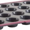 Trudeau Grey Silicone 20 Count Mini Muffin Pan With Burgundy Accent