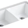Kohler Deerfield 33" X 22" X 9-5/8" Under-Mount Double-Equal Kitchen Sink, White -Whole House Kitchenware home design 40