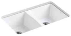 Kohler Deerfield 33" X 22" X 9-5/8" Under-Mount Double-Equal Kitchen Sink, White