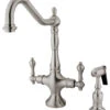 Kingston Brass 2-Handle Kitchen Faucet With Brass Sprayer, Brushed Nickel -Whole House Kitchenware home design 42