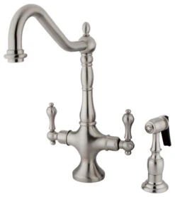 Kingston Brass 2-Handle Kitchen Faucet With Brass Sprayer, Brushed Nickel