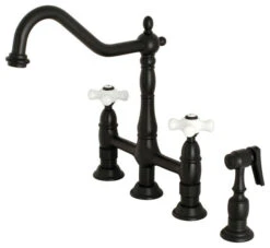 Kingston Brass Bridge Kitchen Faucet With Brass Sprayer, Matte Black