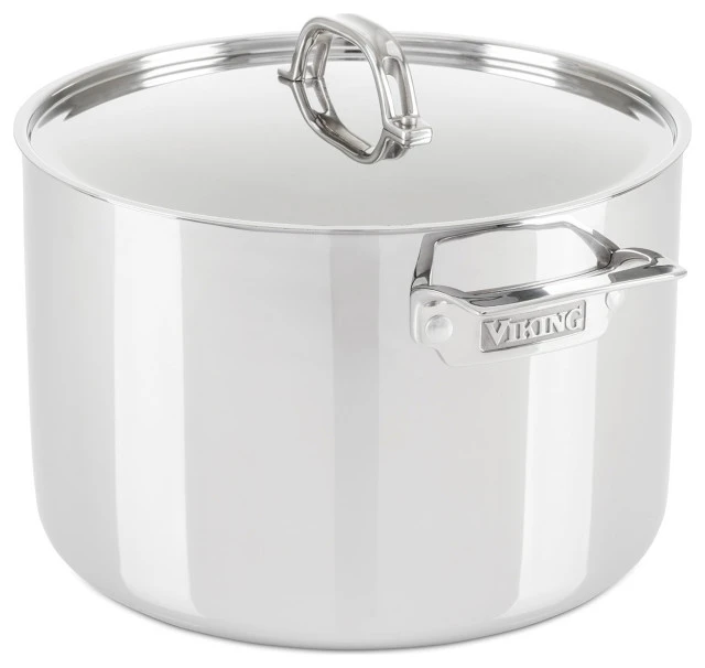 Viking 3-Ply 12 Qt Stock Pot With Metal Lid, Stainless Steel, Mirror Finish 3 Viking 3-Ply 12 Qt Stock Pot With Metal Lid, Stainless Steel, Mirror Finish