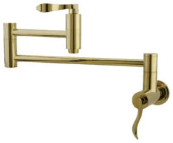 Kingston Brass Wall Mount Pot Filler Kitchen Faucet, Polished Brass