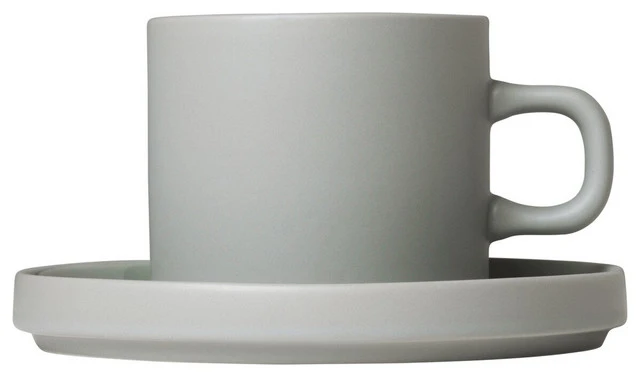 Blomus Pilar Coffee Cups With Saucers, Set Of 2, Mirage Gray 3 Blomus Pilar Coffee Cups With Saucers, Set Of 2, Mirage Gray